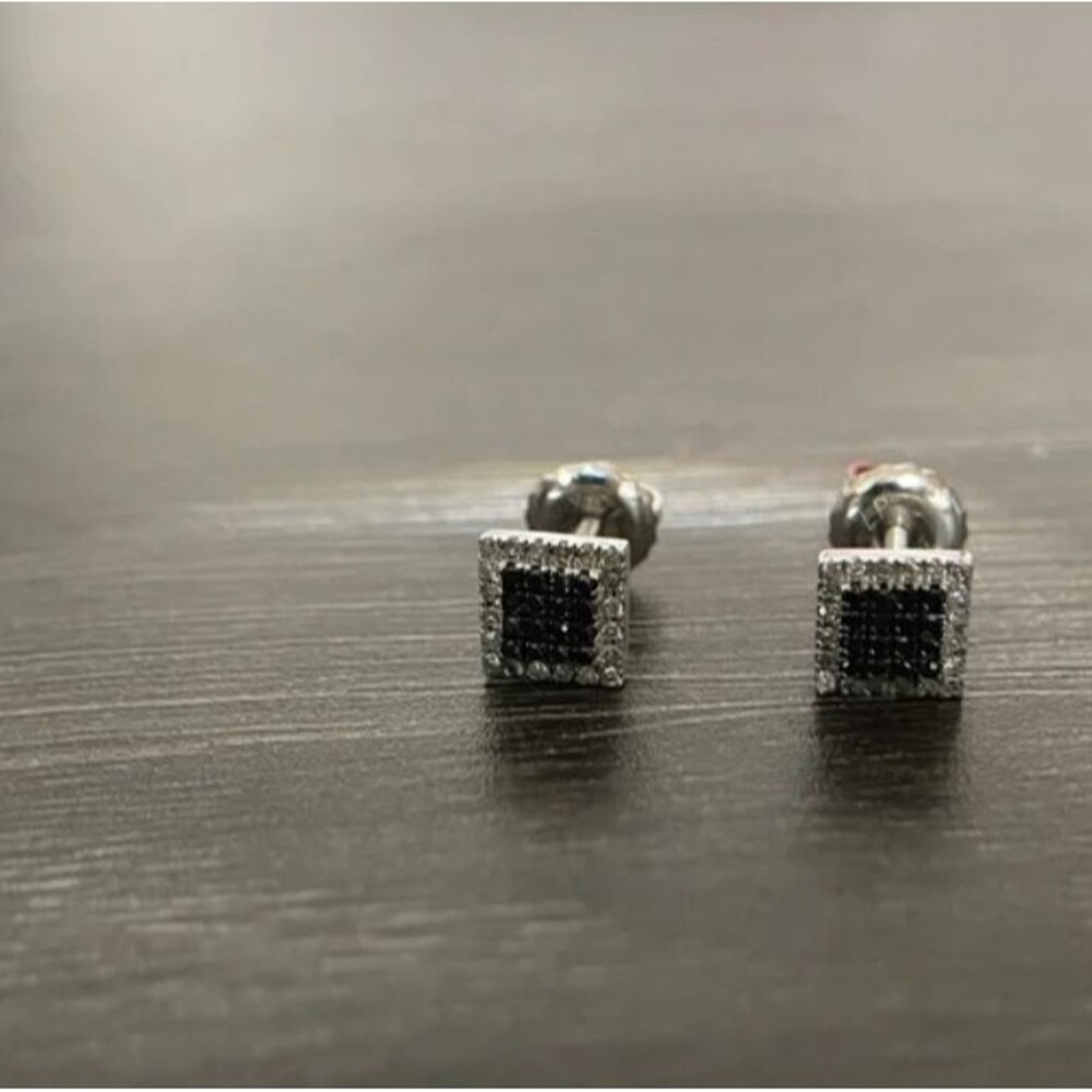 zales black and silver square twist back earrings